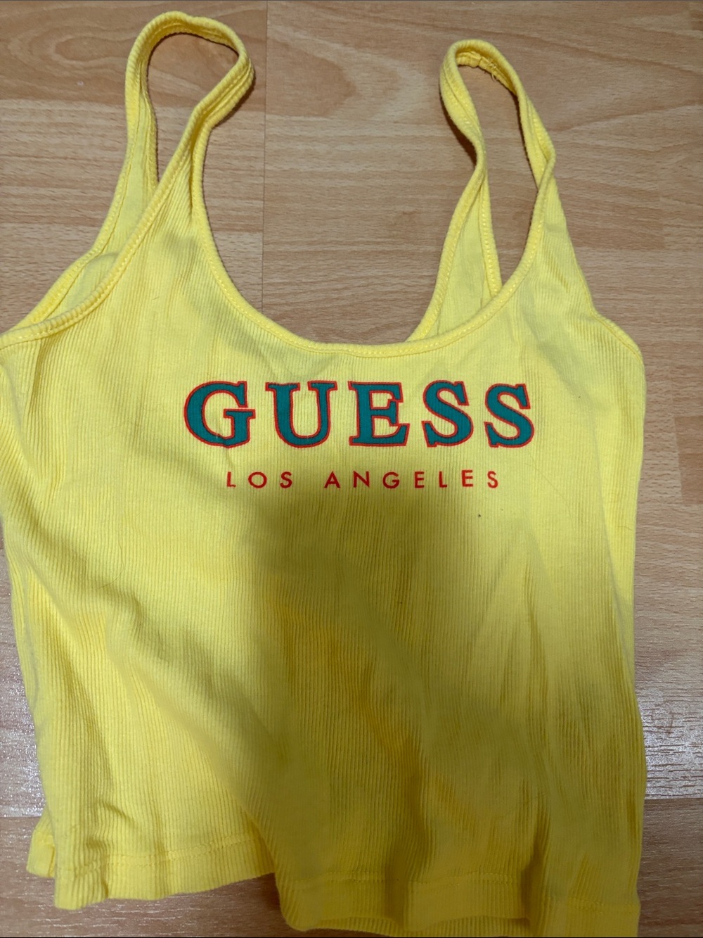 GUESS Yellow Ribbed Logo Tank Top